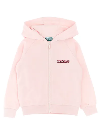 Kenzo Kids' Felpa Con Cappuccio Ricamo Logo In Pink