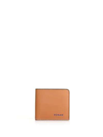 Hogan Leather Wallet With Logo In Beige