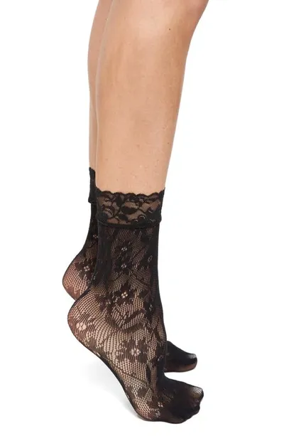 Stems Floral Fishnet Socks In Black