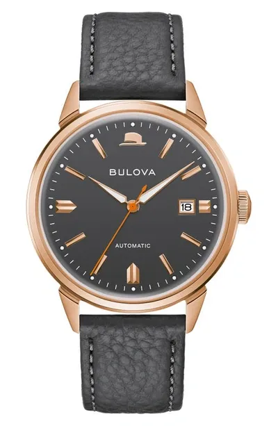 Bulova Men's Frank Sinatra Summer Wind Automatic Gray Leather Strap Watch 40mm