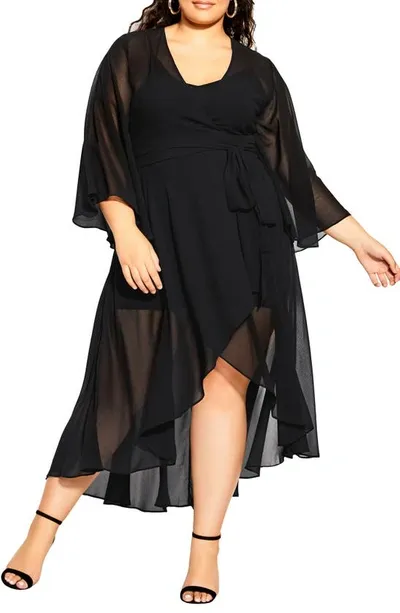 City Chic Fleetwood Long Sleeve Wrap Maxi Dress In Black