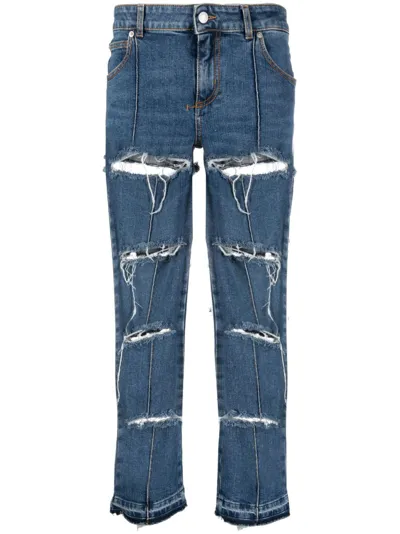 Alexander Mcqueen Distressed Cropped Jeans In Multicolor