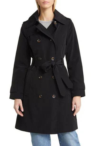 London Fog Women's Single-breasted Hooded Trench Coat In Black