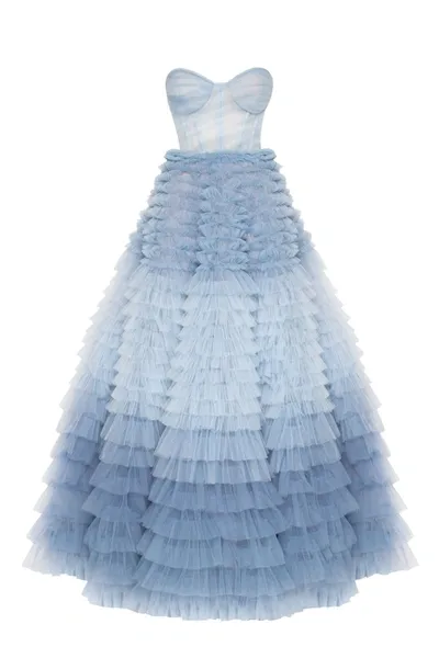 Milla Light Blue Strapless Frill-layered Fluffy Dress