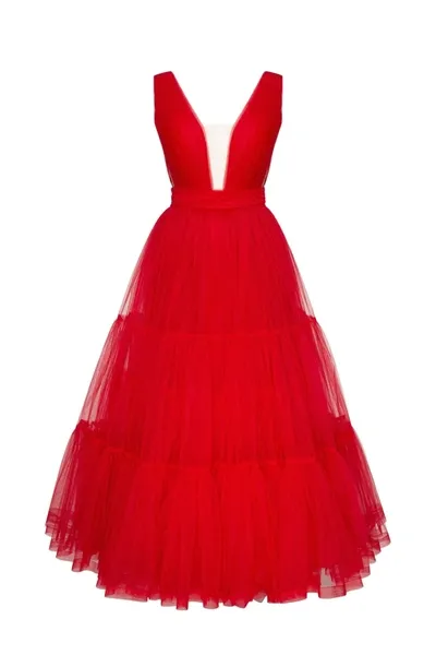 Milla Red Tender Midi Plunging Neckline Cut Out Dress