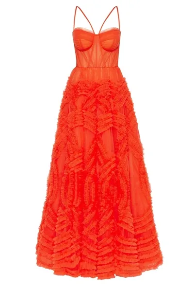 Milla Tangerine Tulle Ornament Maxi Dress In Coral