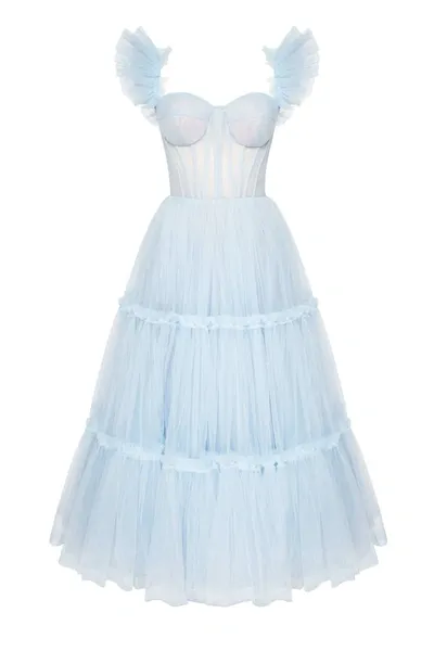 Milla Light Blue Ruffled Tulle Midi Dress