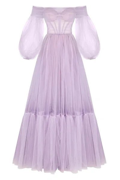 Milla Lavender Sheer Sleeves Maxi Tulle Dress In Purple