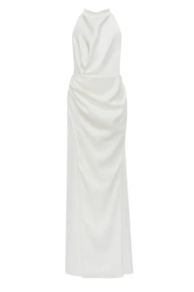 Milla White Mock Neck Sleeveless Low Slit Dress