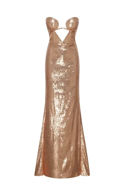 Milla Astonishing  Sequined Lace Maxi Dress In Gold