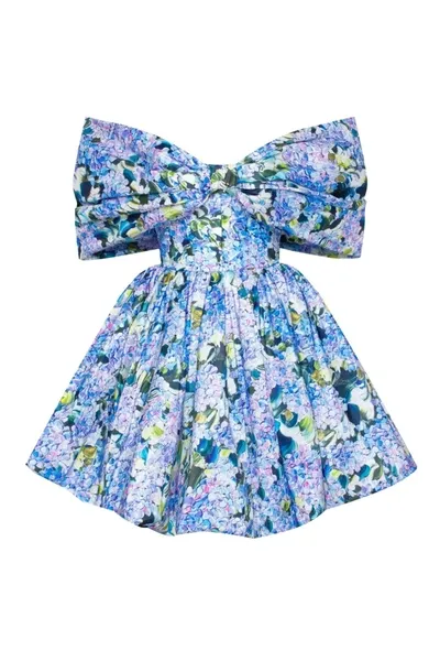 Milla Blue Hydrangea Bow-detailed Mini Dress