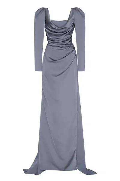 Milla Long-sleeved Evening Mermaid Dress In Silver