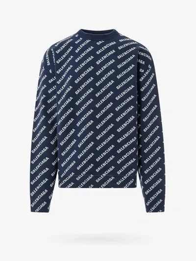 Balenciaga All-over Logo Cotton Blend Sweater In Blue