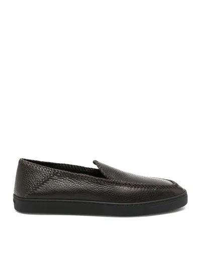 Giorgio Armani Whipstitch-detail Leather Loafers In Black