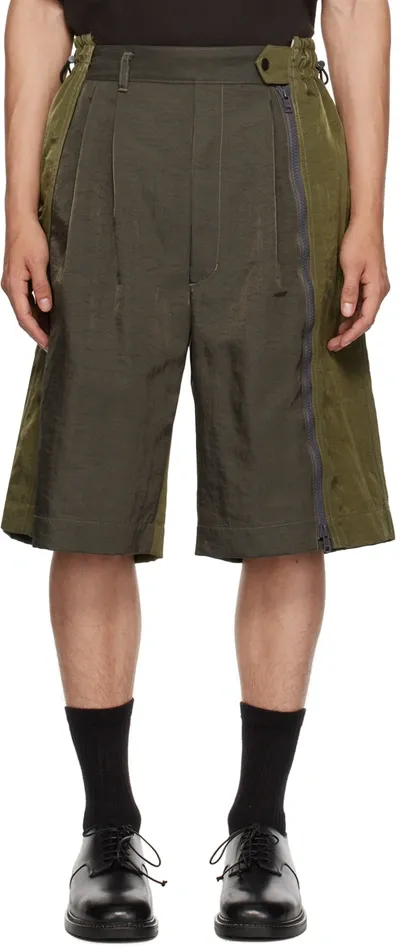 Y's Khaki Paneled Shorts In 1 Khaki