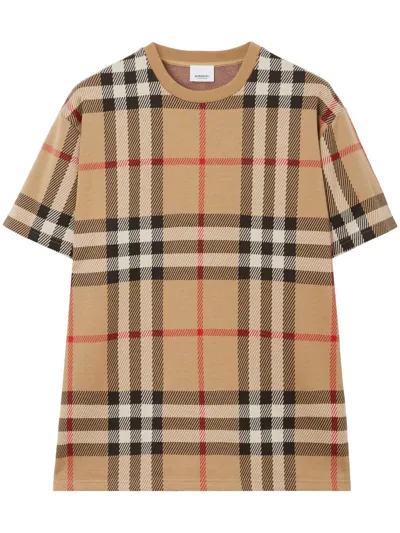 Burberry Check Motif Wool T-shirt In Archive Beige