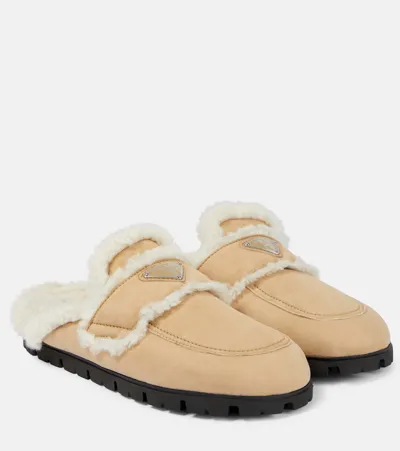 Prada Faux Shearling-lined Suede Slippers