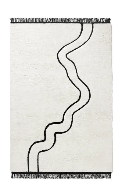 Nordic Knots River By ; Shaggy Area Rug In Snow; Size 5' X 8' In White