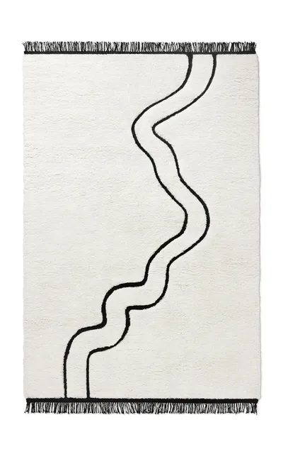 Nordic Knots River By ; Shaggy Area Rug In Snow; Size 6' X 9' In White