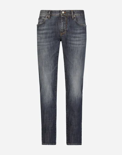 Dolce & Gabbana Jeans Slim Stretch Lavato Piccole Abrasioni In Multicolor