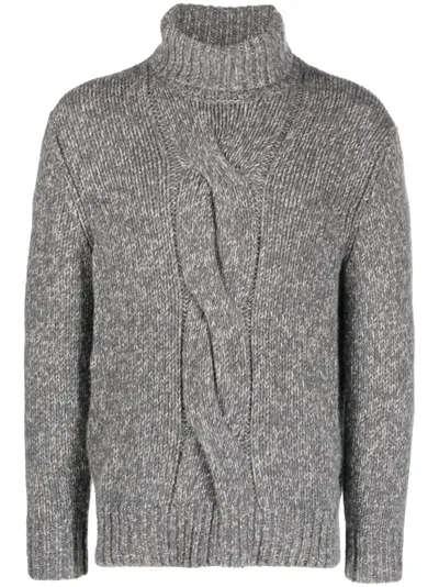 Brunello Cucinelli Braided Turtle Neck Sweater In Grey