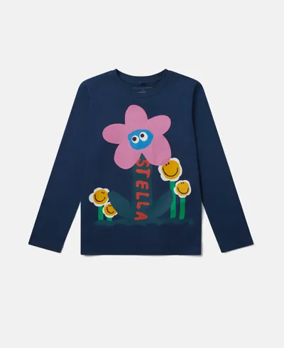 Stella Mccartney Smiley Flower Motif Long Sleeve T-shirt In Navy