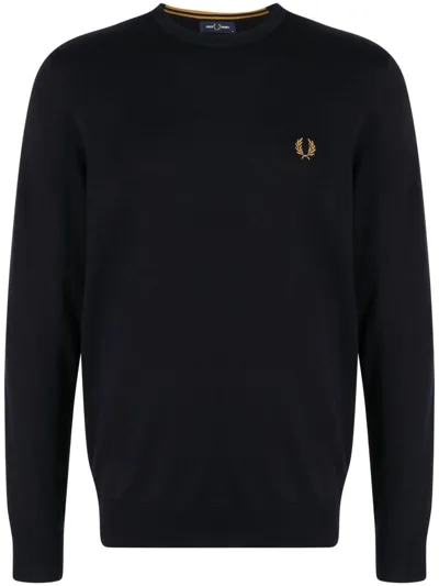 Fred Perry Logo-embroidered Crew-neck Jumper In Navy 795