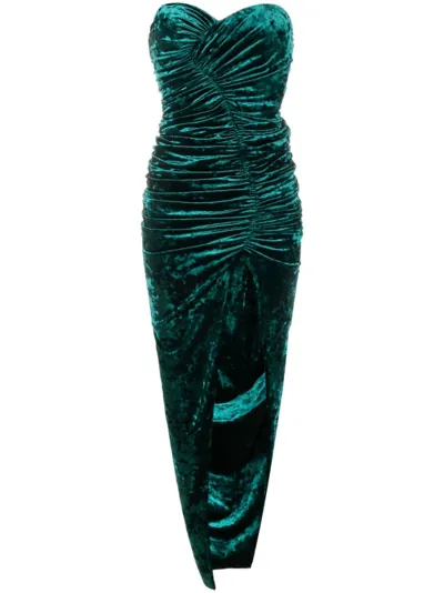 Alexandre Vauthier Strapless Crushed Velvet Midi Dress In Green