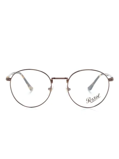 Persol Tortoiseshell-effect Round-frame Glasses In Metallic