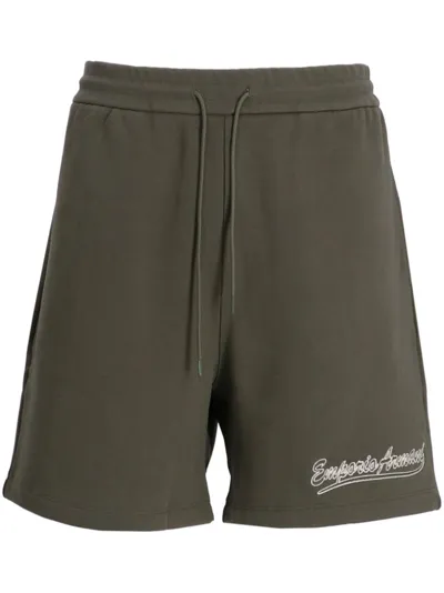 Emporio Armani Logo-embroidered Cotton Track Shorts In Green