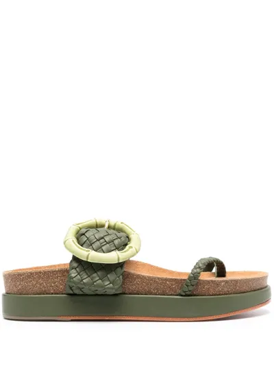 Johanna Ortiz Broadwalk Romance Leather Slides In Green