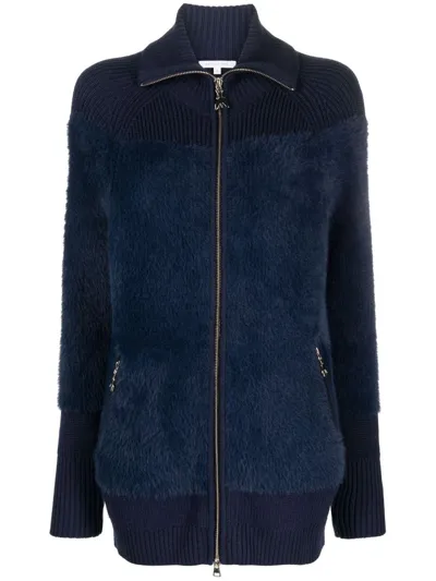 Patrizia Pepe Brushed-effect Ribbed-knit Cardigan In Blue