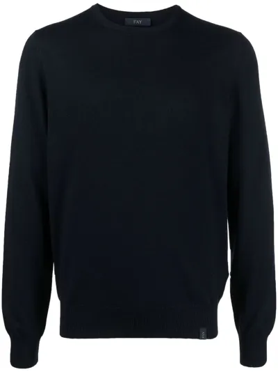 Fay Crew-neck Virgin Wool Jumper In Dark Blue