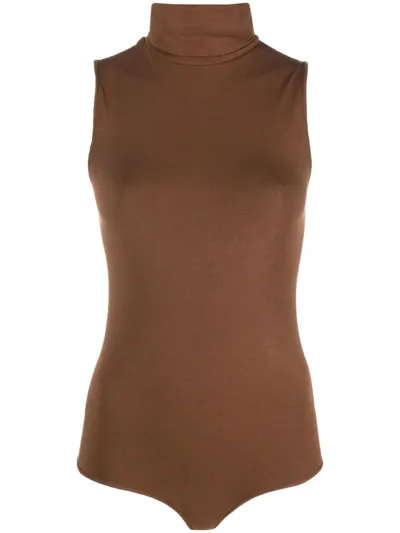 Wolford Turtleneck String Bodysuit In Brown