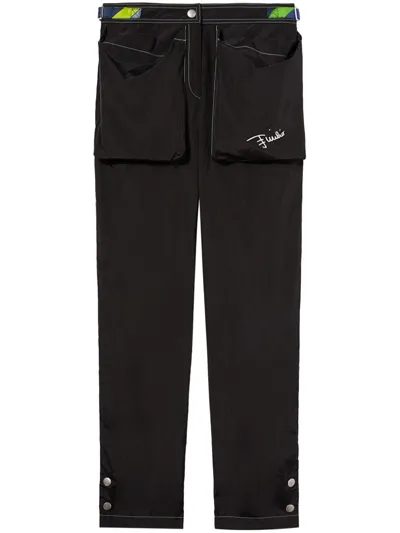 Pucci Kids' Logo-print High-waisted Trousers In Black