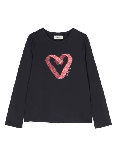 Lanvin Enfant Kids' Logo-print Organic Cotton Sweatshirt In Blue