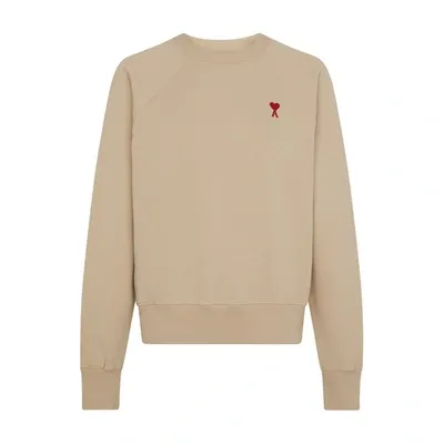 Ami Alexandre Mattiussi Ami De Caur Crewneck Sweatshirt In Champagne