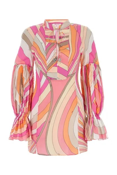 Pucci Iride Printed Cotton Muslin Mini Dress In Pink