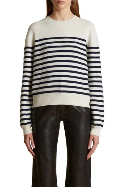 Khaite Viola Stripe Cashmere Sweater In Ivory Navy