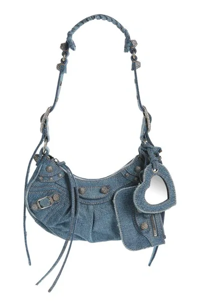 Balenciaga Extra Small Cagole Denim Shoulder Bag In Blue