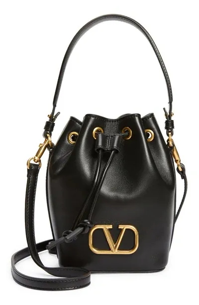 Valentino Garavani Mini Vlogo Signature Leather Bucket Bag In 0no Nero