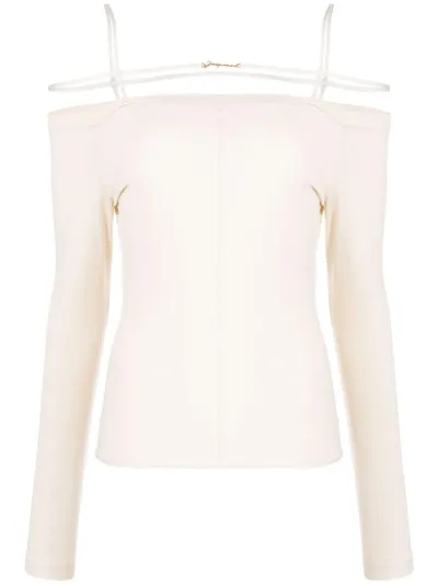 Jacquemus Sierra Strappy Off-the-shoulder Long-sleeve T-shirt In Beige