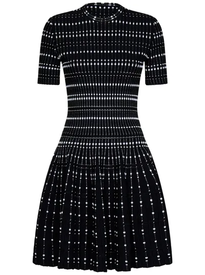 Alexander Mcqueen Contrast Dot Knit Mini Dress In Black White