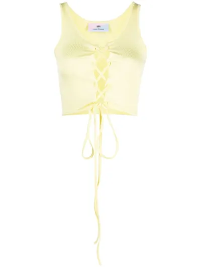 Chiara Ferragni Lace-up Sleeveless Crop Top In Yellow