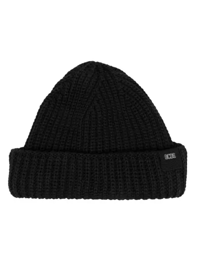 Gcds Logo-patch Ribbed Beanie In Black