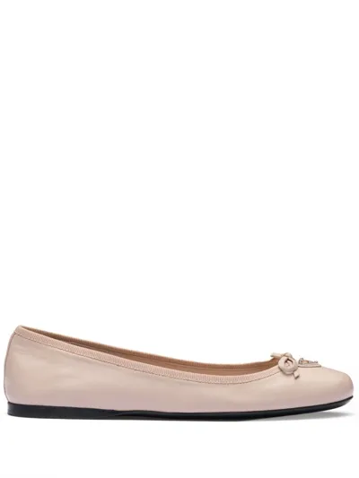 Prada Logo Plaque Leather Ballerina Shoes In Pink