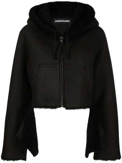 Andreädamo Reversible Shearling Cropped Jacket In Nero