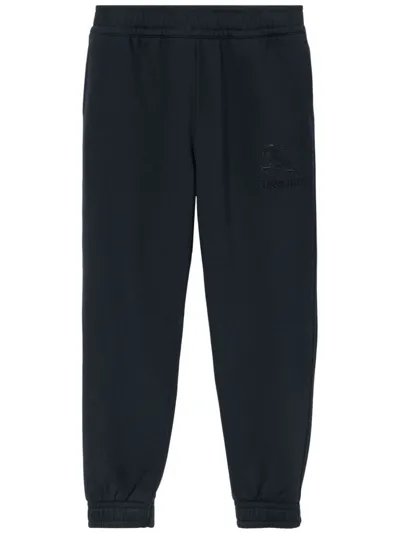 Burberry Embroidered Ekd Cotton Jogging Pants In Smoked Navy