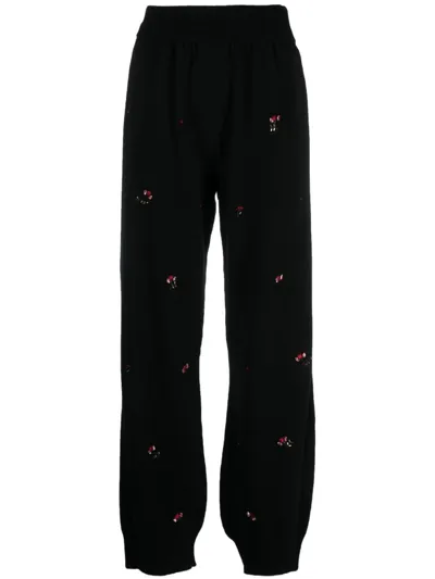 Barrie Floral-embroidered Cashmere Trousers In Black