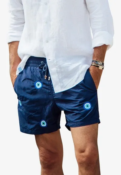 Les Canebiers All-over Mataki Embroidered Swim Shorts In Navy